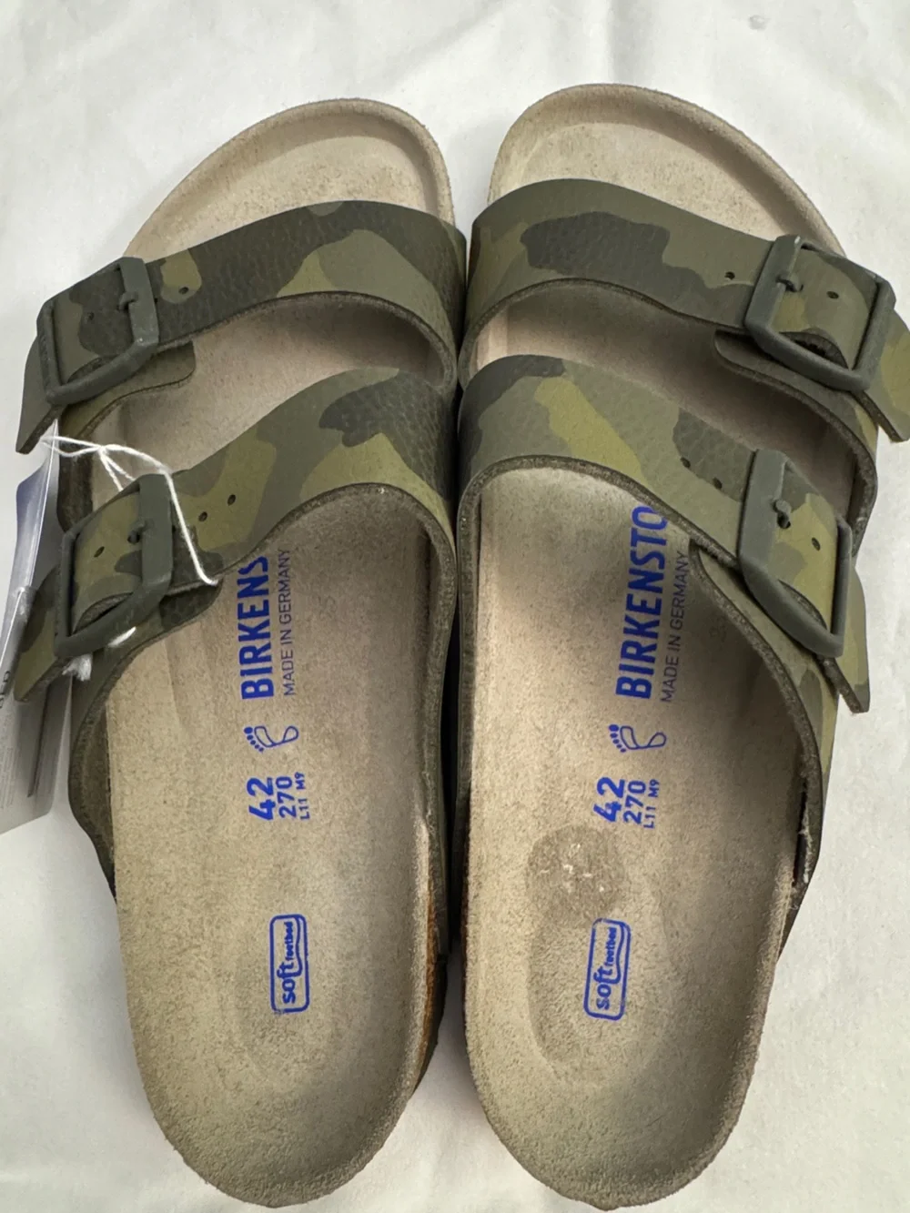 Birkenstock Arizona Camouflage Two-Strap Sandals - Olive & Dark Green size 42